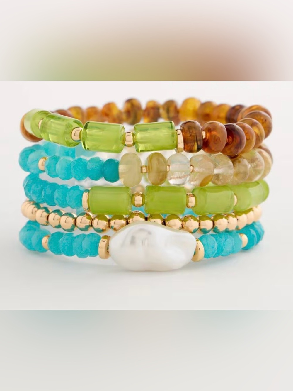 NWT Multicolor Beaded Stretch Bracelet Stack with Pearl Accent-Set of 5! ‘Chicos